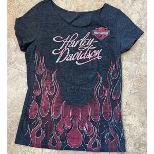 Harley Davidson Scoop Neck Short Sleeve Flame T-Shirt, Women's size L
